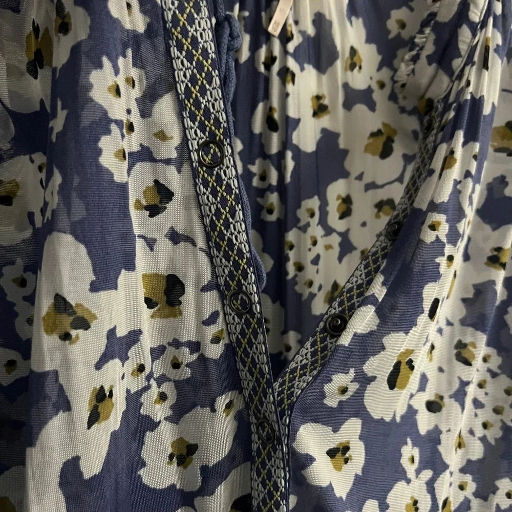 Free People Blue Floral Dress XS‎ Tiered Button Front Boho